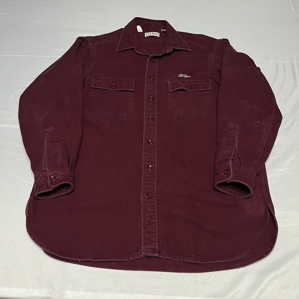 Vintage LL Bean Chamois Cloth Shirt Mens 16.5 TALL Maroon Cotton Made in USA